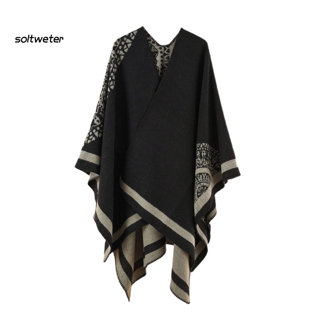 St Áo Khoác Poncho Dày Ghép Vải Cashmere Mềm Mại Có Thể Chạm Vào Thời Tiết Lạnh Cho Nữ