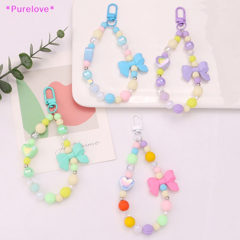 Purelove &gt; Móc Khóa Chuỗi Hạt Nhiều Màu Sắc Mặt Hình Nơ Trái Tim Mạ Điện Trang Trí Túi Xách Tai Nghe