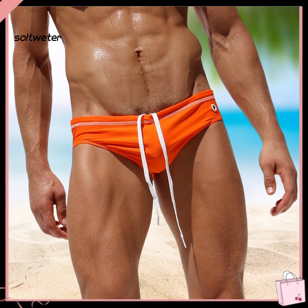 Quần Bơi Lưng Vừa Màu Sắc Trơn Cột Dây Thấm Hút Mồ Hôi Thời Trang Đi Biển Cho Nam