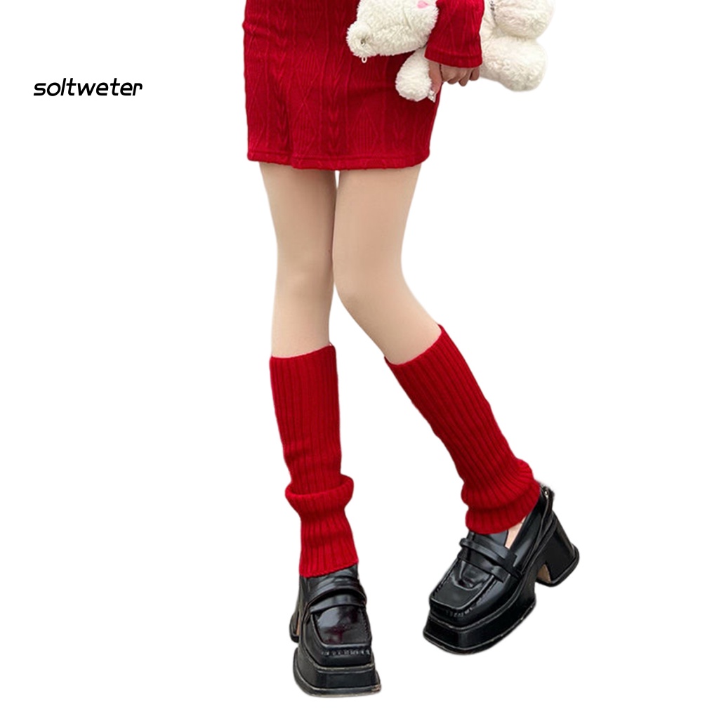 1 Đôi Tất Dệt Kim Dày Giữ Ấm Chân Màu Trơn Phong Cách Lolita Thời Trang Thu Đông Cho Nữ
