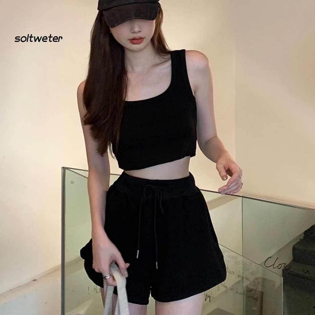 1 Bộ Đồ Thể Thao Áo Không Tay Dây Rút Màu Sắc Thời Trang Mùa Hè Cho Nữ