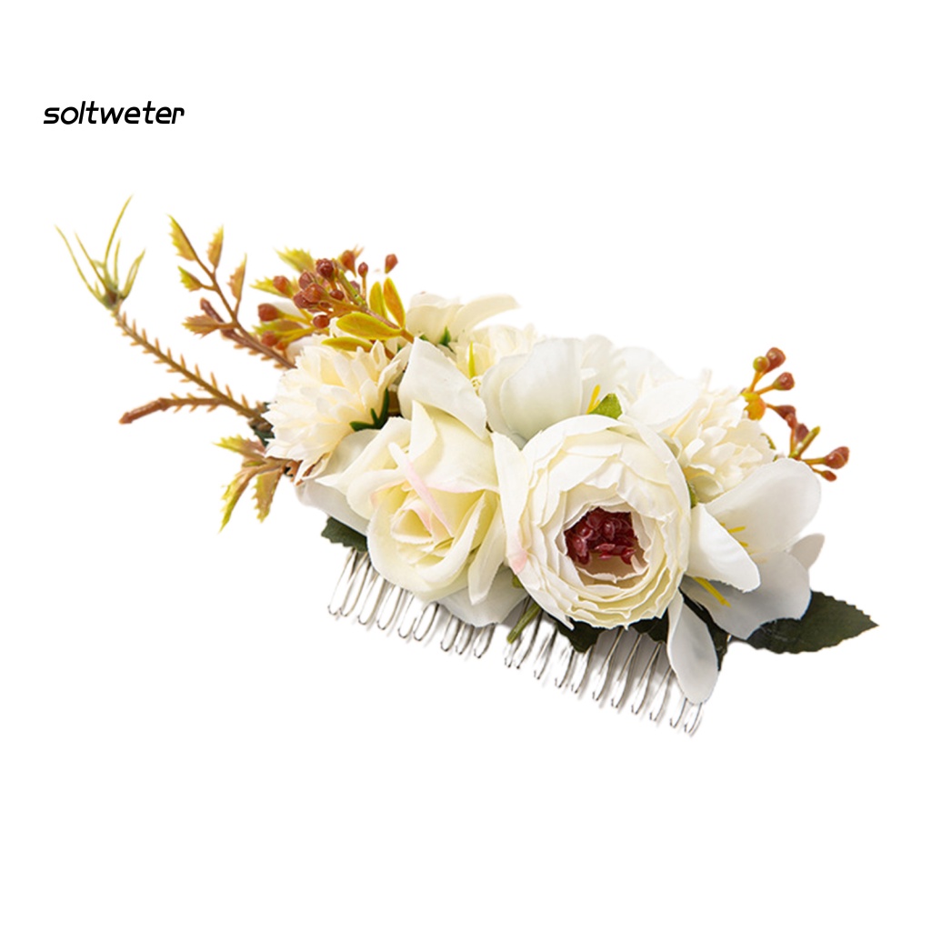 St Lược Cài Tóc Mật Độ Chống Trượt Hình Hoa Lá Nhân Tạo Sống Động