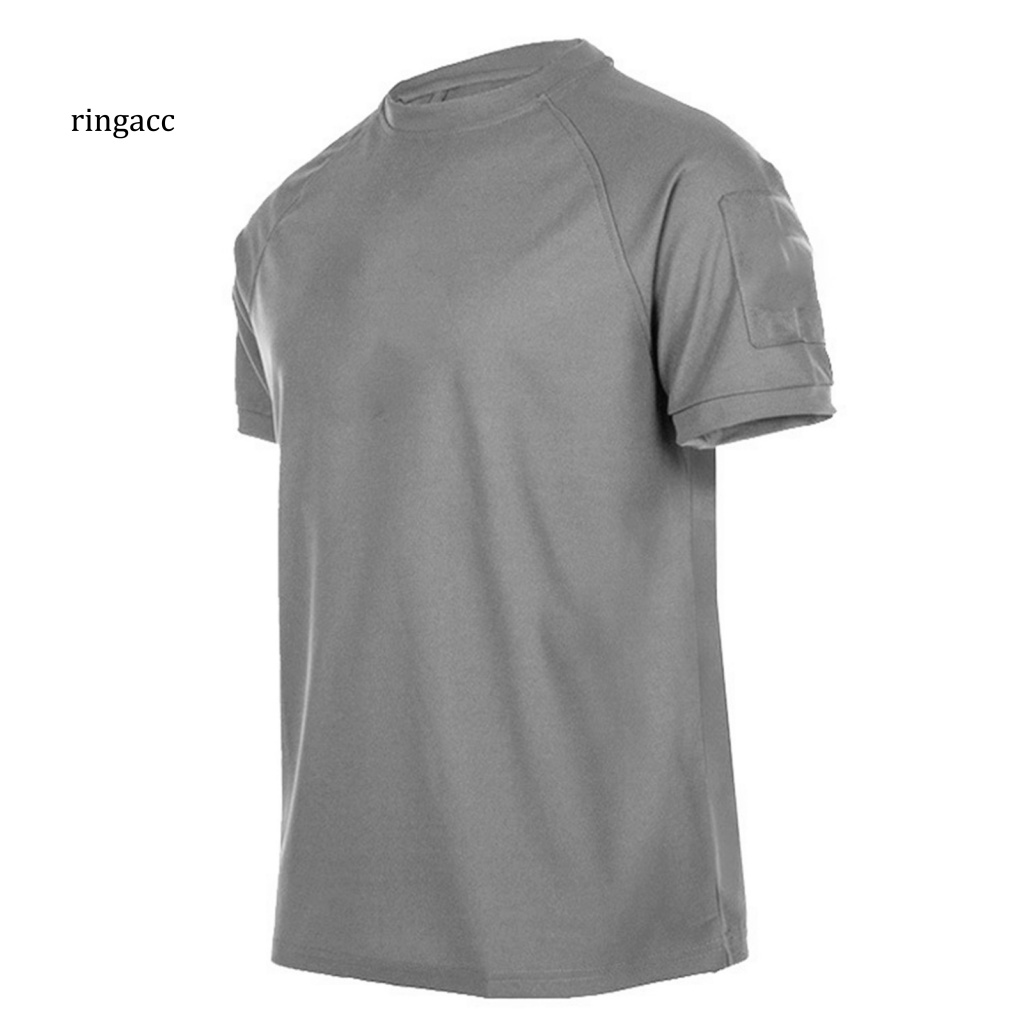 Áo Thun Unisex Tay Ngắn Cổ Tròn Màu Trơn Mau Khô Phong Cách Quân Đội Thời Trang Mùa Hè