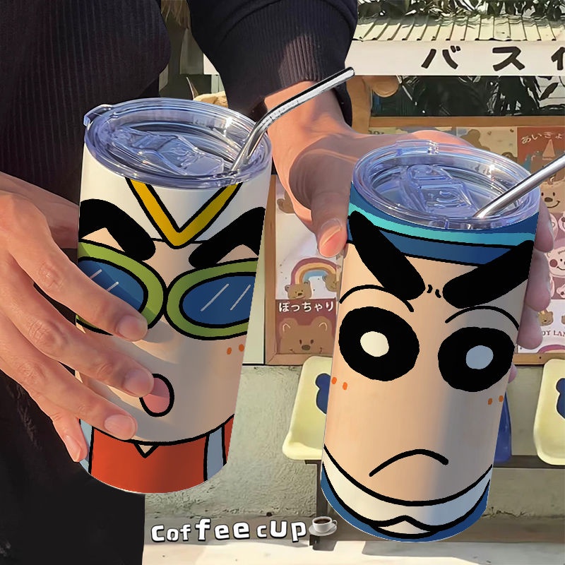 Bình Nước Giữ Nhiệt Bằng Thép Không Gỉ In Hình Shin-Chan Kèm Ống Hút Tiện Dụng