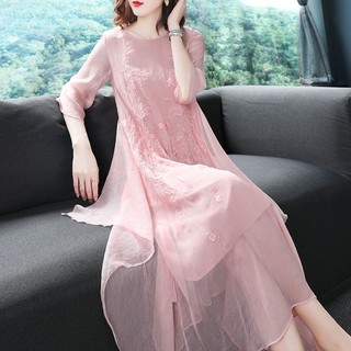 Đầm Chiffon Tay Ngắn Plus Size Thêu Họa Tiết Phong Cách Trung Hoa Cổ Điển Thời Trang Xuân Hè Cho Nữ