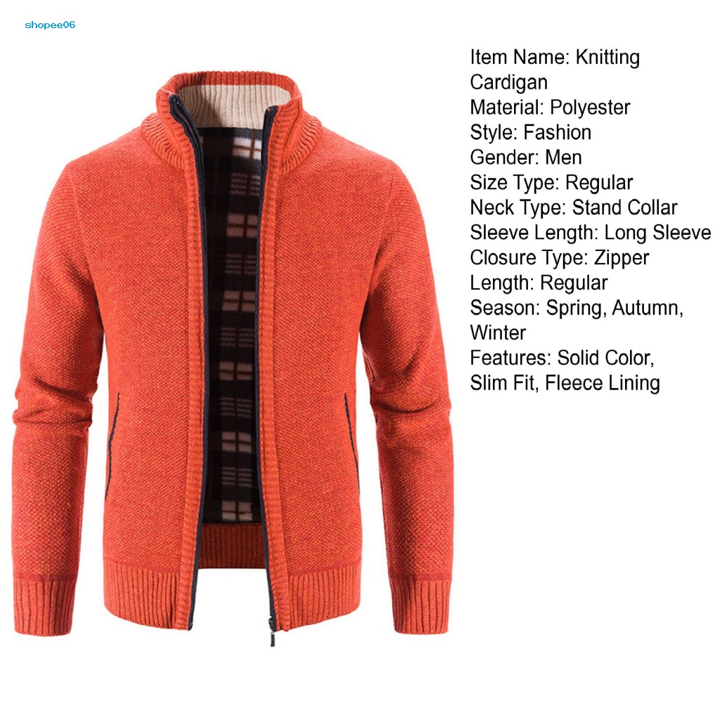 Pemg Áo Khoác Sweater Dệt Kim Tay Dài Lót Lông Cừu Màu Trơn Có Khóa Kéo Thời Trang Thu Đông Cho Nam