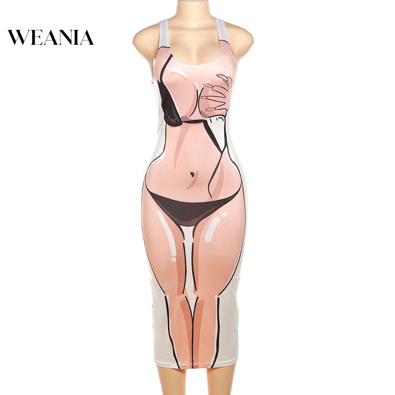 Đầm Ôm Dáng Không Tay In Họa Tiết 3d Gợi Cảm Cho Nữ