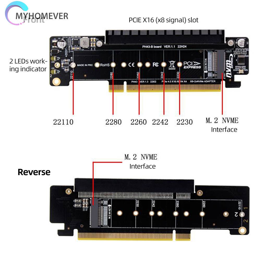 Thẻ Mở Rộng PCIe X16 Sang X8 + X4 + X4 2280 / 2260 / 2242 / 2230 SSD