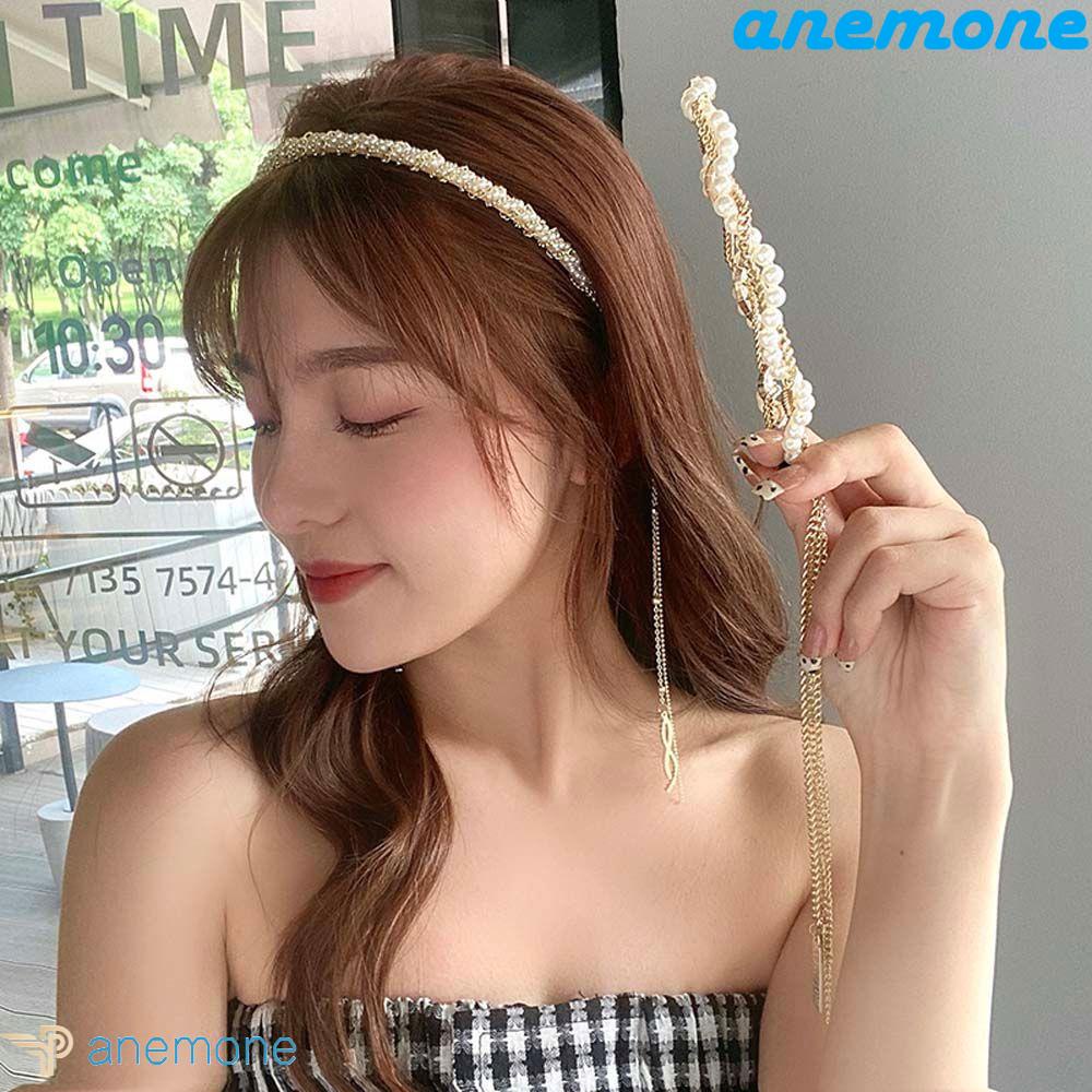 ANEMONE Băng Đô Cài Tóc Dạng Chuỗi Xích Kim Loại Lấp Lánh Màu Sắc Đơn Giản Phong Cách Hàn