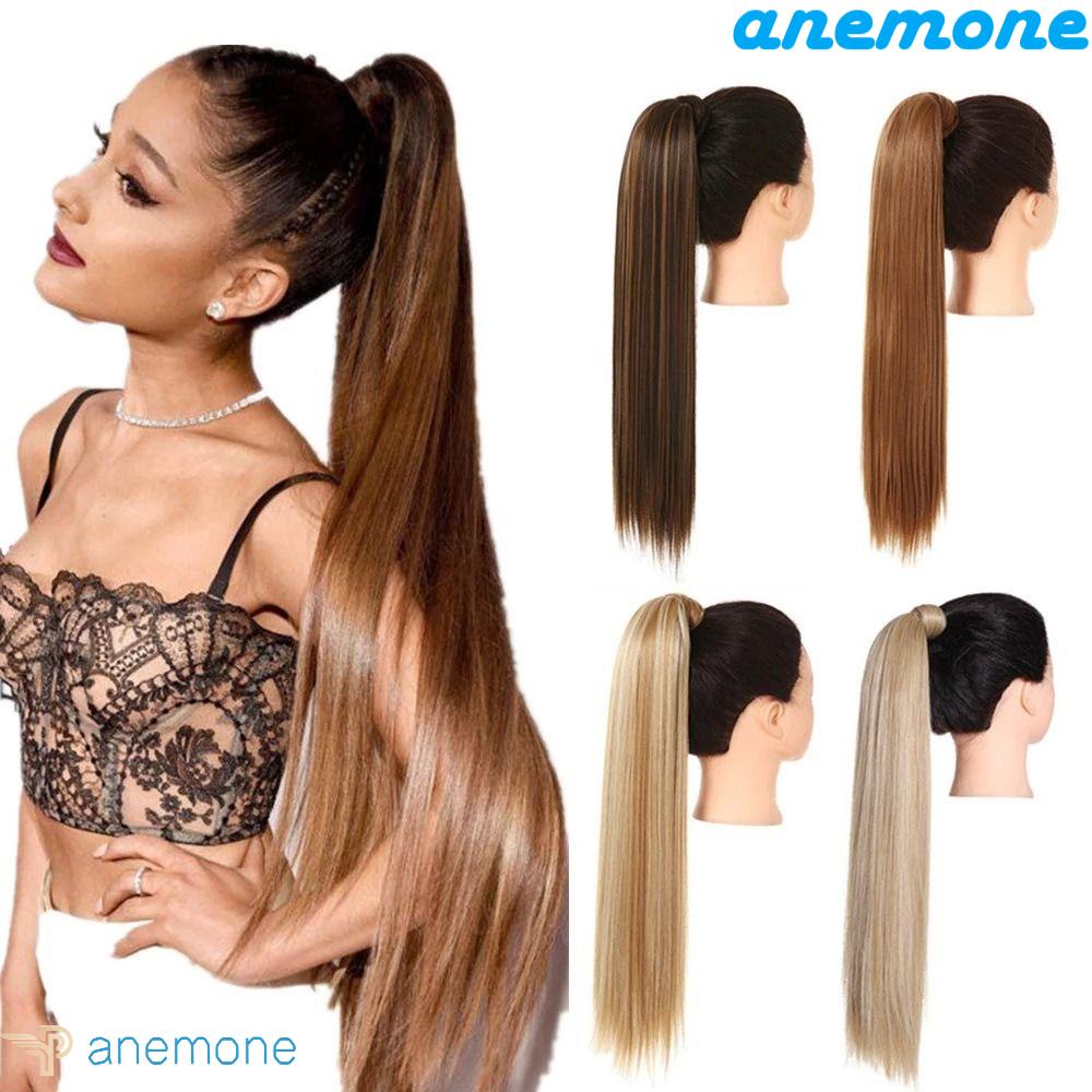 ANEMONE Tóc Giả Thẳng Dài Màu Nâu / Đen Tự Nhiên Cách Nhiệt Có Kẹp Tóc Đuôi Ngựa Cho Nữ
