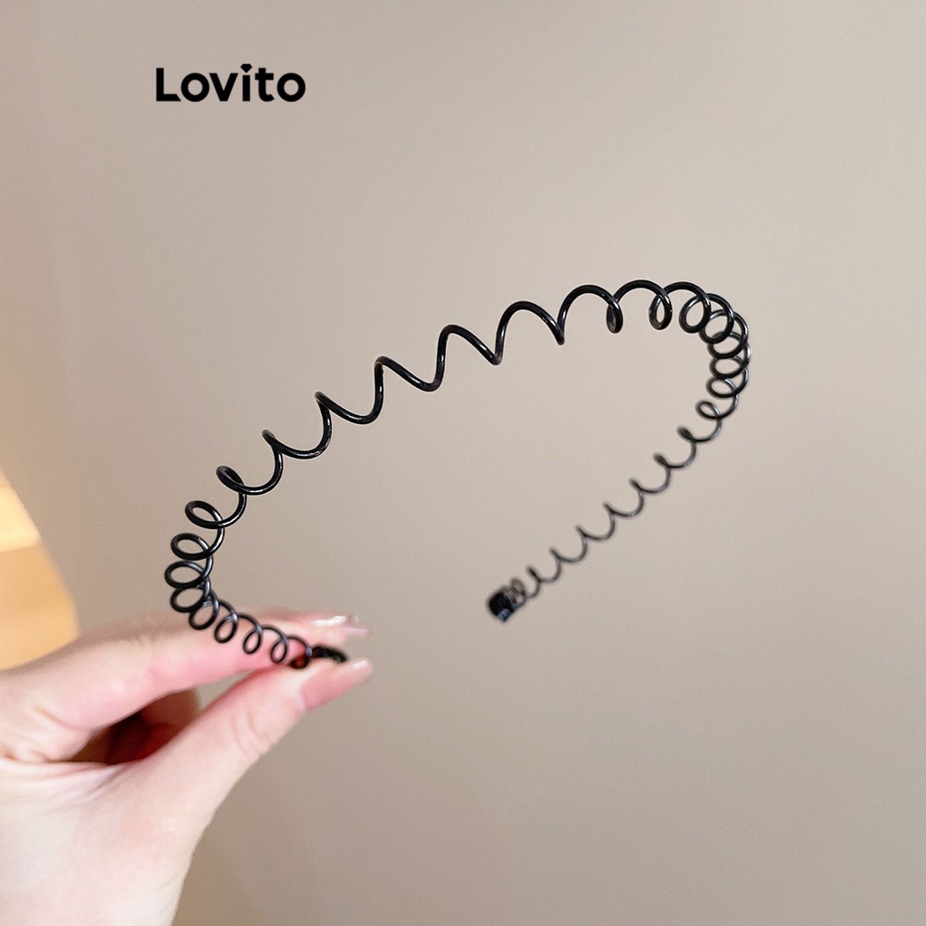Lovito Băng đô gợn sóng kim loại trơn đơn giản cho nữ L57AD025 (Sóng vừa/Sóng lớn/Sóng nhỏ/Đen)