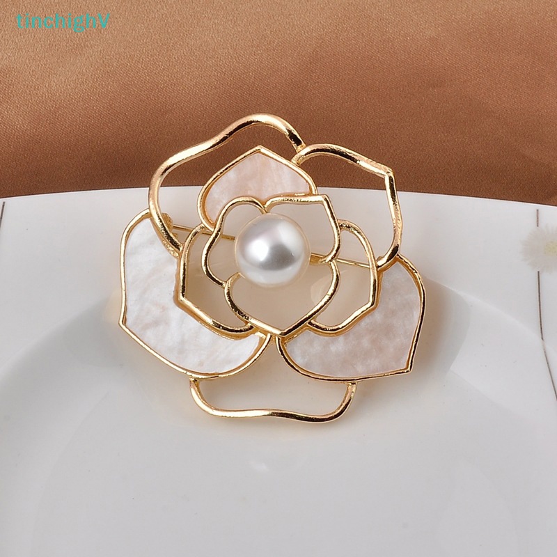 Ghim Cài Áo Hình Hoa Trà Đính Ngọc Trai Thời Trang Cho Nữ