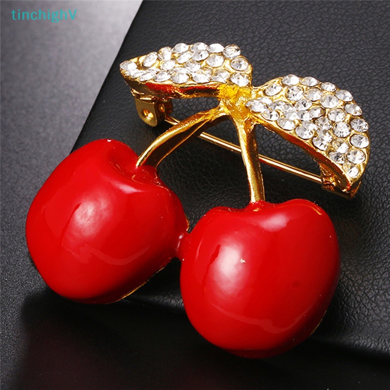 [TinchighV] Trâm Cài Áo Tráng Men Đính Đá Pha Lê Đỏ Hình Trái Cherry
