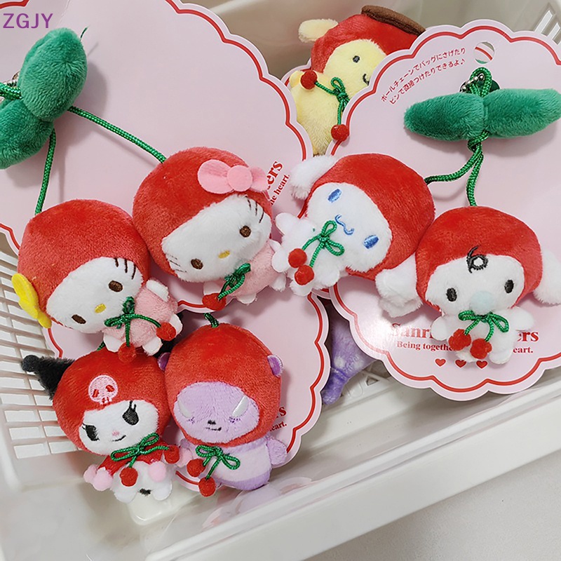SANRIO Thú Nhồi Bông Mềm Mại Hình Quả Cherry / Hello Kitty Trang Trí Ba Lô Đi Học Mới