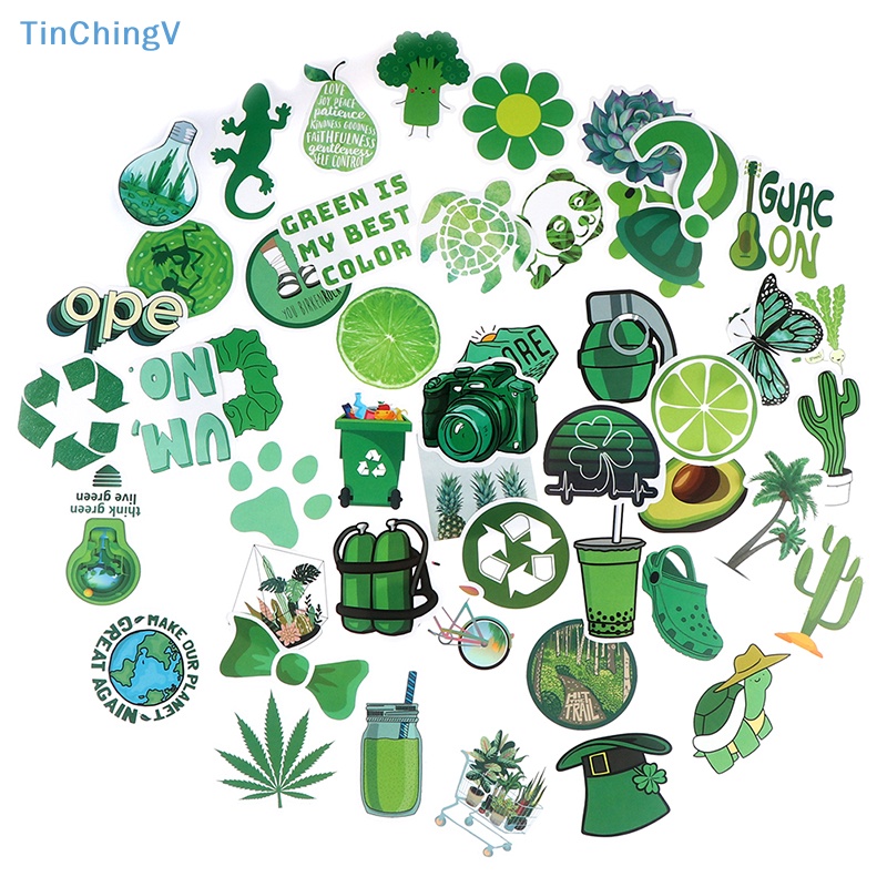 Bộ 50 Miếng Dán Màu Xanh Lá Cây Trang Trí Laptop / Vali / Ván Trượt / Ván Trượt DIY