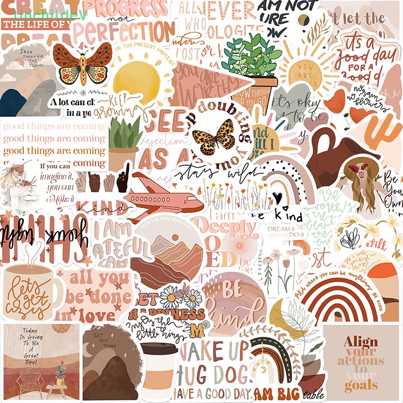 Bộ 50 Miếng Dán Hoạt Hình Graffiti Truyền Cảm Hứng Trang Trí Xe Hơi / Vali / Laptop / Tủ Lạnh DIY