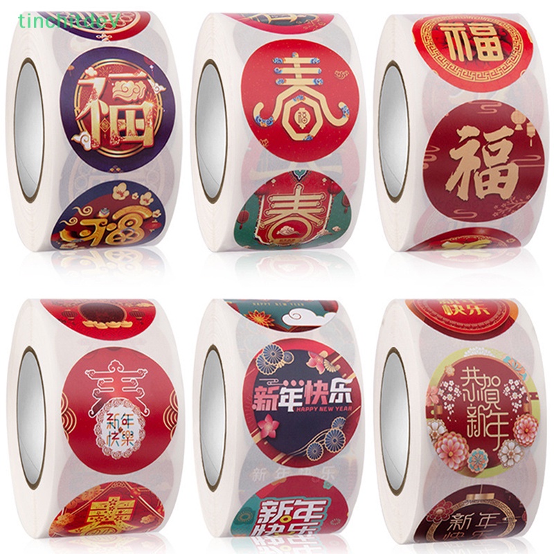 Cuộn 500 Nhãn Dán Đóng Gói Quà Chúc Mừng Năm Mới 2022