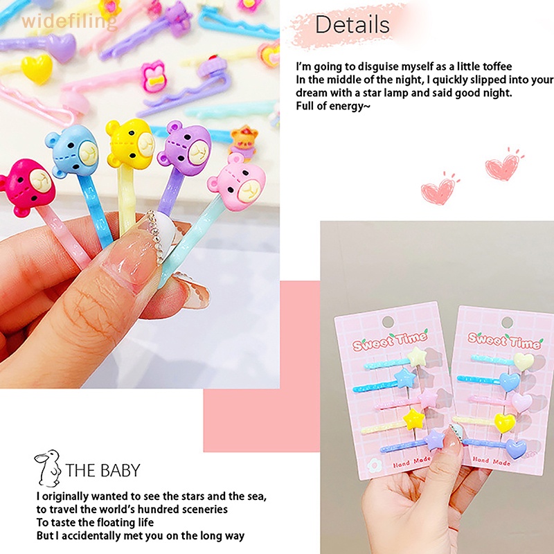 1 Set Kẹp Tóc Mái Ngang Họa Tiết Hoạt Hình Dễ Thương Cho Bé Gái