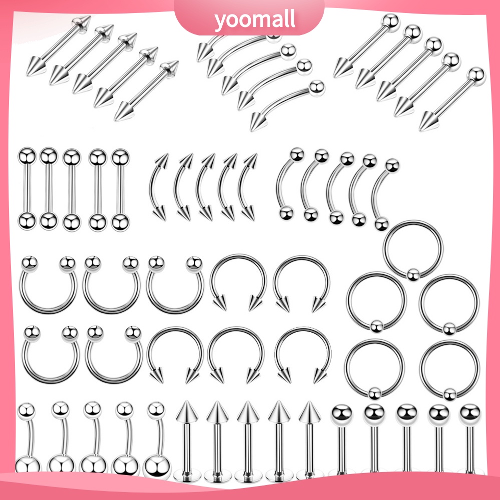 Set 60 Khuyên Mũi / Chân Mày / Môi Bằng Thép Không Gỉ Cá Tính