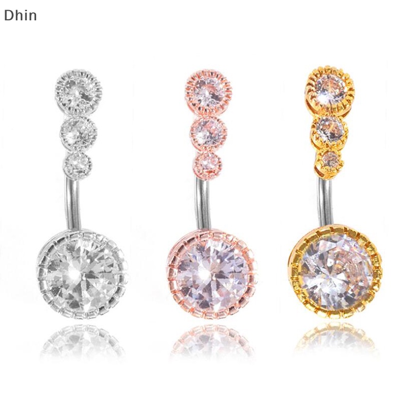 [Dhin] 14G Four Gem Round Crystal Navel Belly Button Ring Barbell Body Jewelry COD
