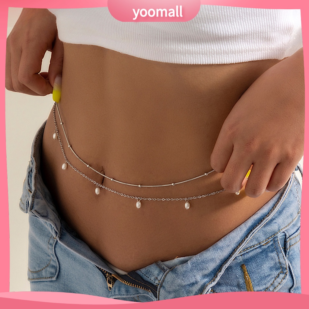 [YM] Set 2 Dây Chuyền Thắt Lưng Hai Lớp Mỏng Đính Ngọc Trai Nhân Tạo Có Thể Điều Chỉnh Cho Nữ