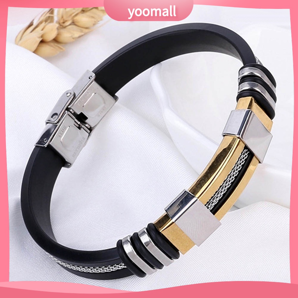 Vòng Tay Silicone Bản Rộng Bằng Thép Không Gỉ Cho Nam