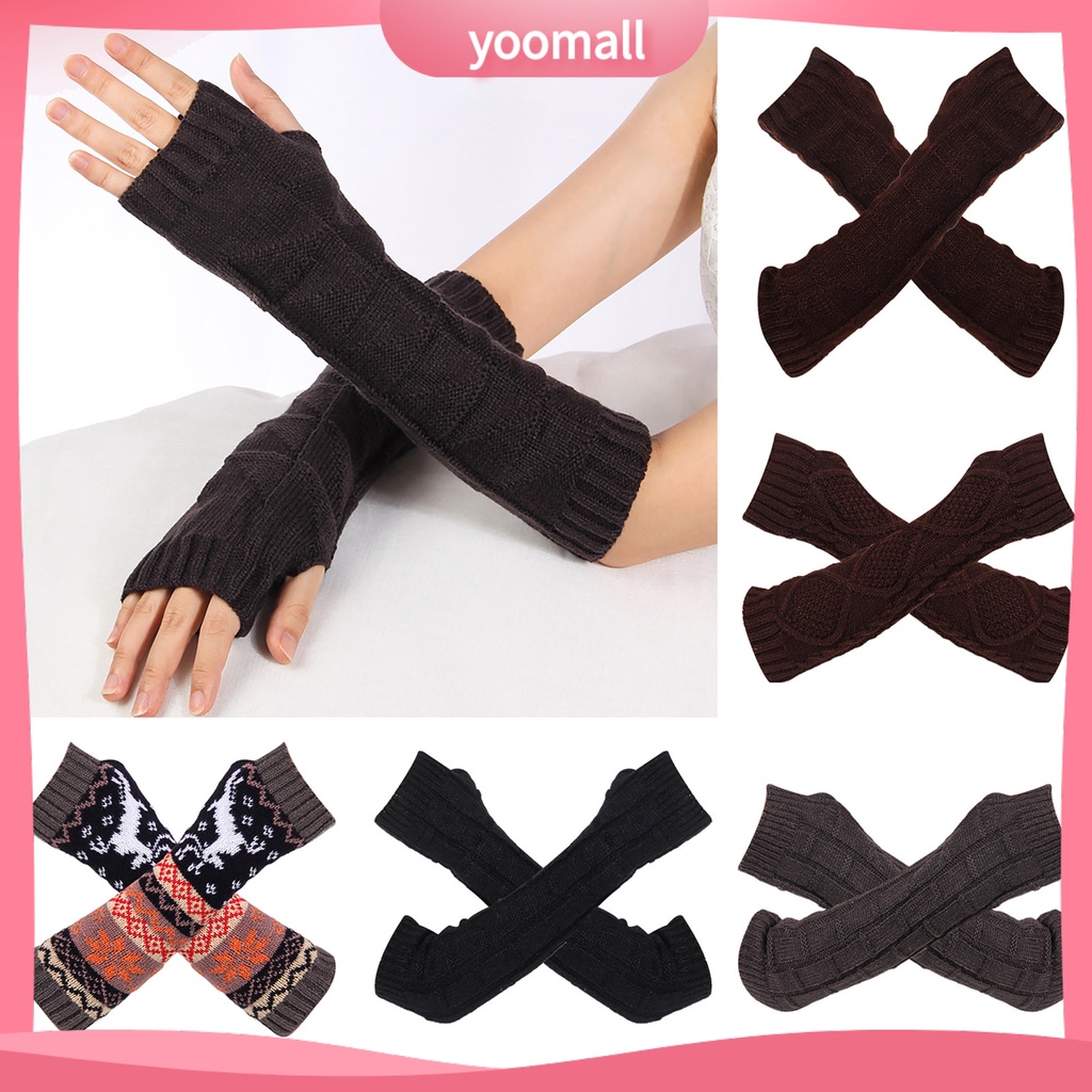 1 Đôi Găng Tay Len Dài Hở Ngón Giữ Ấm Thiết Kế Đục Lỗ Thời Trang Cho Nữ