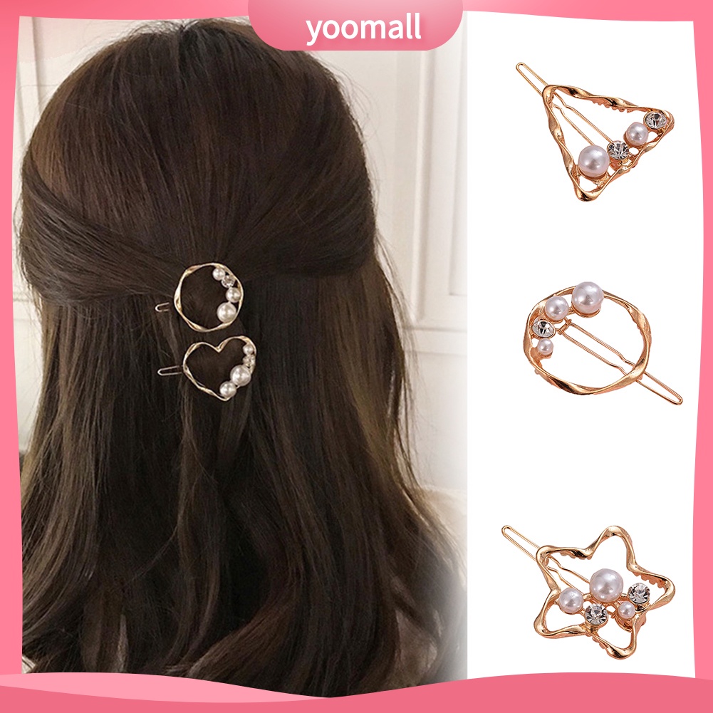 Kẹp Tóc Đính Ngọc Trai Giả Họa Tiết Trái Tim Thời Trang Cho Nữ