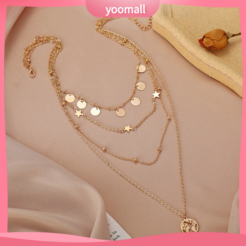 Vòng cổ Nhiều Lớp Bằng Thép Không Gỉ Mặt Hình Ngôi Sao Nhiều Hình Dạng Màu Sắc Dành Cho Nữ