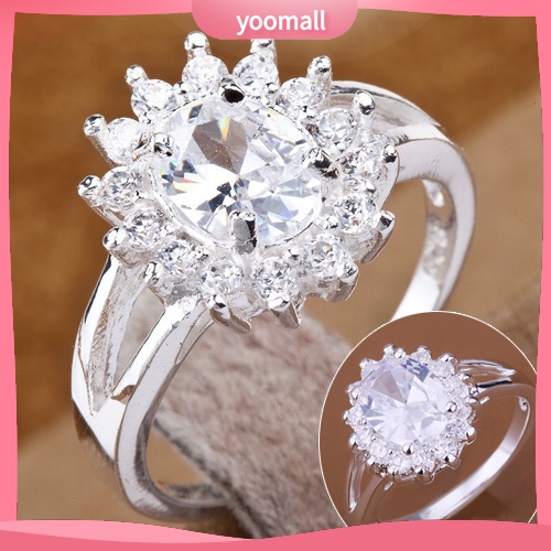 Nhẫn Mạ Bạc Hình Hoa Hướng Dương Đính Đá Zircon Sang Trọng