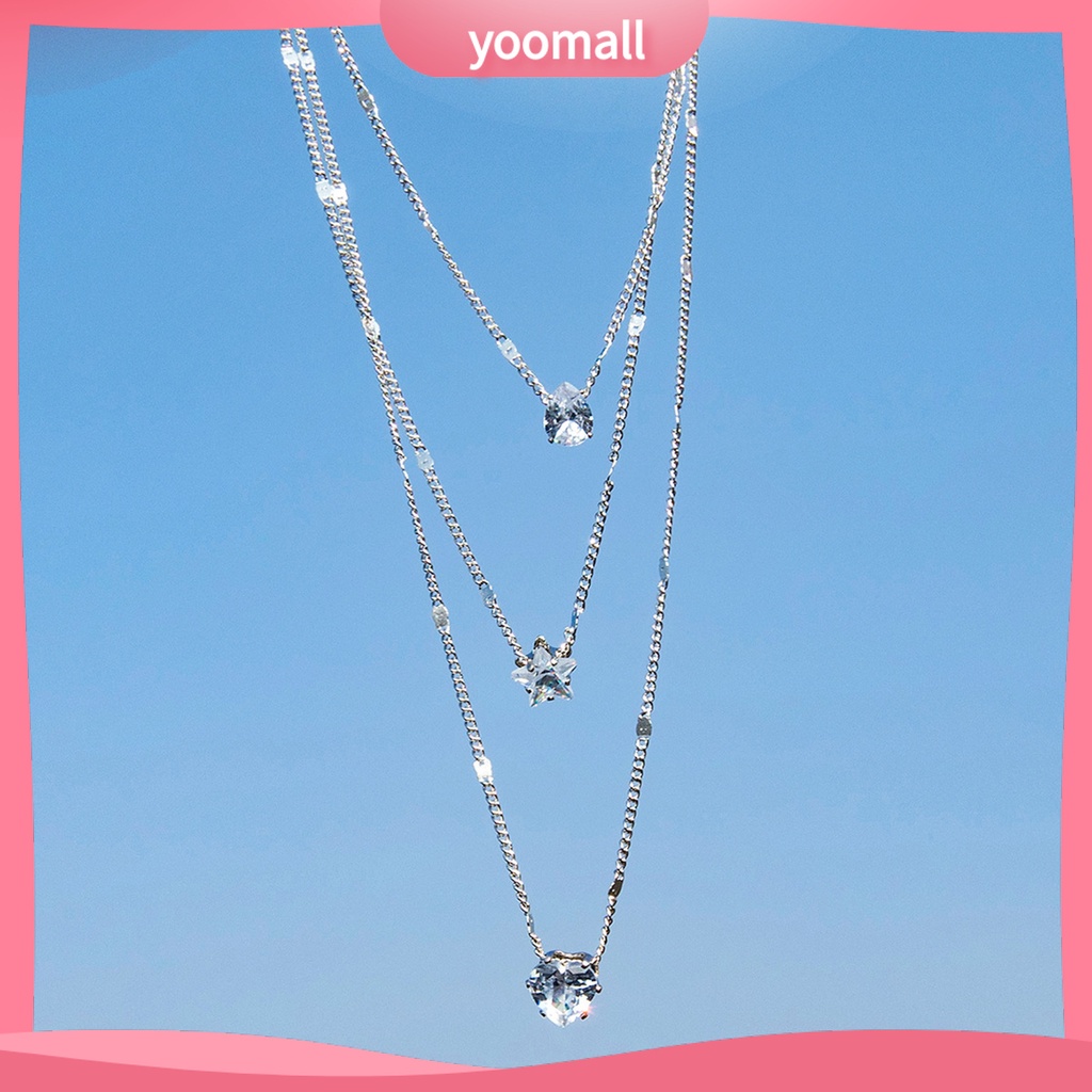 Vòng cổ Nhiều Tầng Mặt Trái Tim / Ngôi Sao Đính Đá Lấp Lánh Thời Trang Cho Nữ