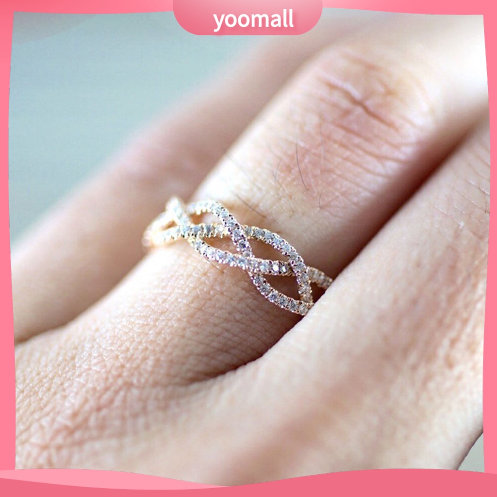 Nhẫn Cưới Mạ Điện Đính Đá Dạng Xoắn Thời Trang Dành Cho Nữ