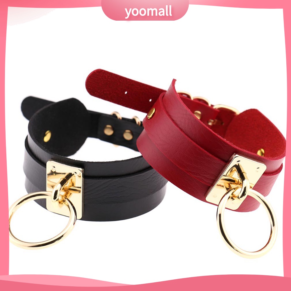Vòng Cổ Choker Giả Da Với Mặt Nhẫn Tròn Phong Cách Punk Dành Cho Nam Và Nữ