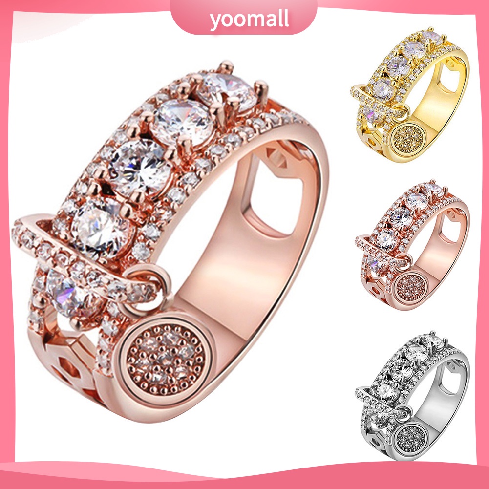 Nhẫn Đính Đá Zircon Hình Đĩa Kim Loại Sáng Tạo Cho Nữ