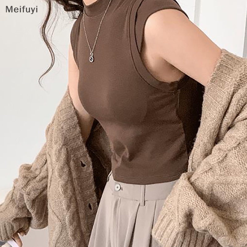 [Meifuyi] Women Camisole With Breast Pad Summer Solid Color Round Neck Sleeveless Slim Top COD