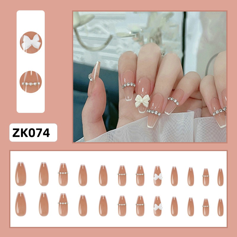 Bộ 24 Móng Tay Giả Dài Màu Hồng / Xanh Dương / Trắng Gradient Lấp Lánh Thời Trang Ốp