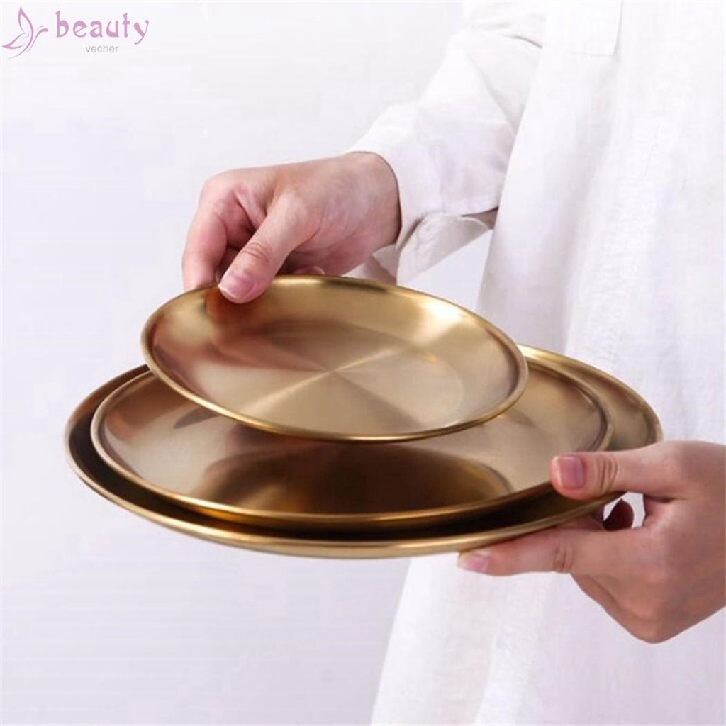 Đĩa Đựng Bánh Trái Cây Bằng Thép Không Gỉ Mạ Vàng Phong Cách Phương Tây