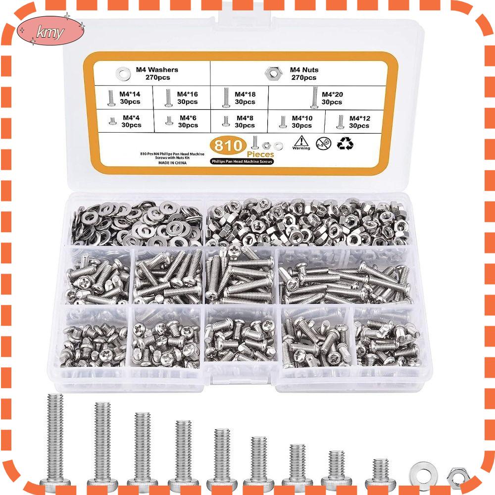 KRNY Bộ 810 Ốc Vít Máy Móc Bằng Thép Không Gỉ 4 / 6 / 8 / 10 / 12 / 14 / 16 / 18 / 20 mm