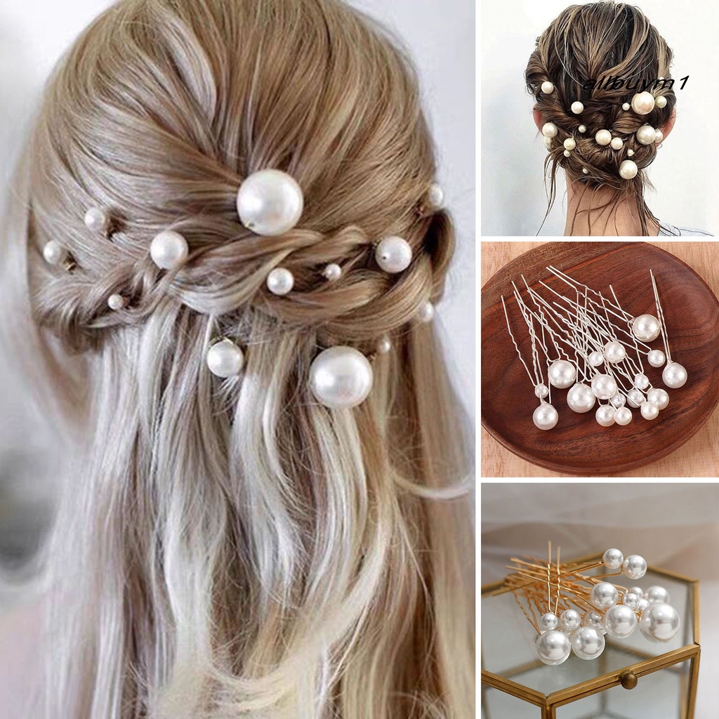 Bộ 16 Trâm Cài Tóc Chữ U Đính Ngọc Trai Giả Tinh Tế Chống Trượt Cho Cô Dâu