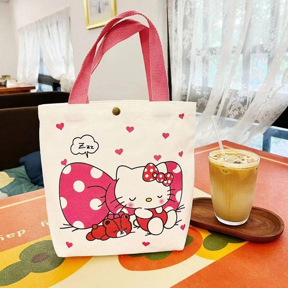 Shanhai Túi tote canvas Sức Chứa Lớn In Họa Tiết Hoạt Hình Mèo kuromi kitty pachacco Cho Nữ Sinh