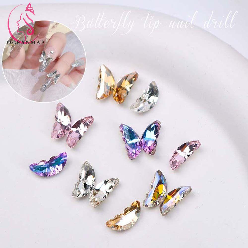 OCEANMAP Phụ Kiện Trang Trí Móng Tay Hình Cánh Bướm 3D Phong Cách Nhật Bản
