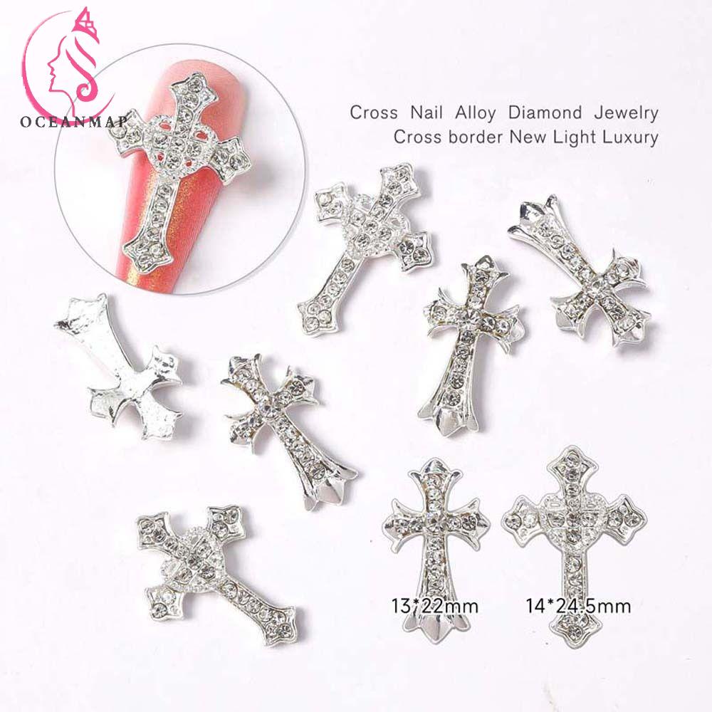OCEANMAP Phụ Kiện Trang Trí Móng Tay Hình Chữ Thập Đính Đá Thời Trang Cho Nữ