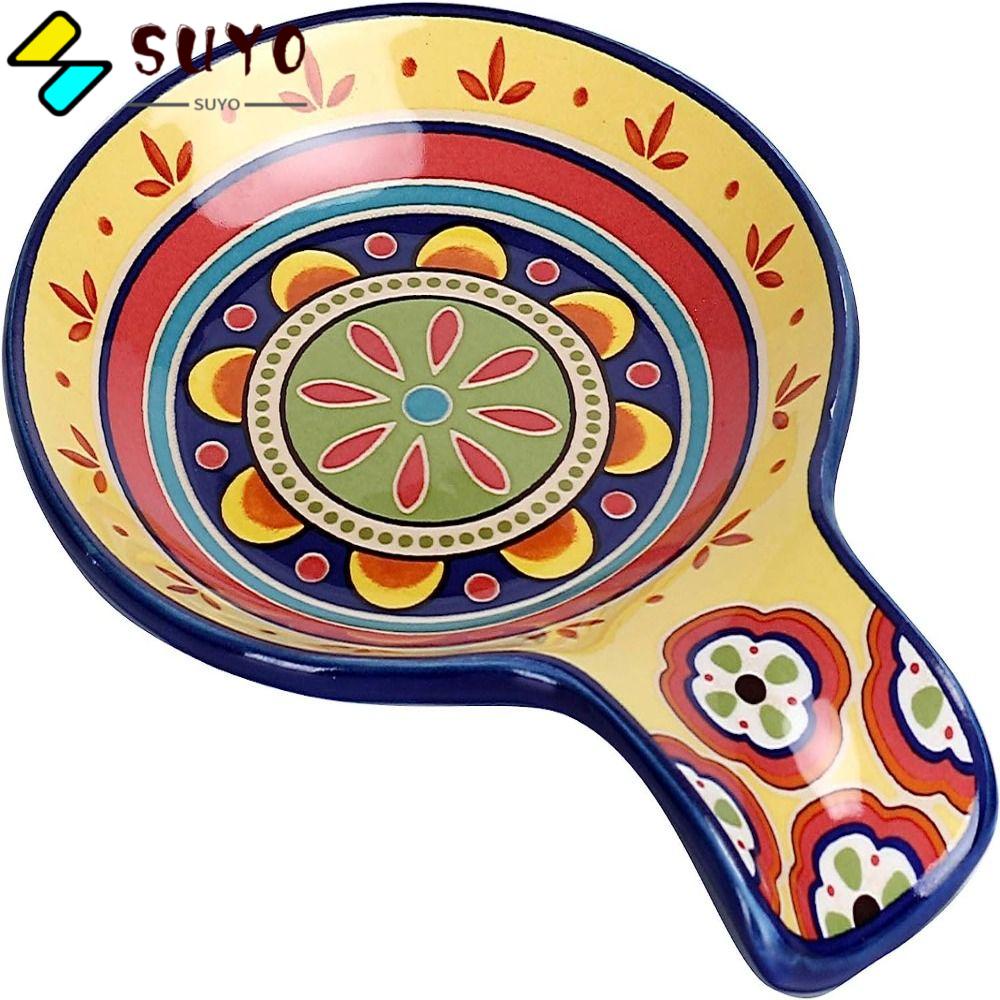 SUYO Set 2 Đĩa Sứ Đựng Thức Ăn 7.5 X 5.5 Inches Hình Muỗng Phong Cách Châu Âu