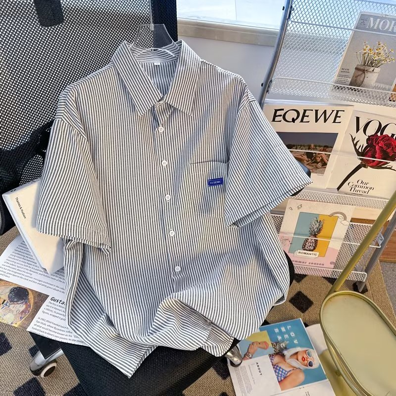 Áo Sơ Mi Tay Ngắn Họa Tiết Sọc Thời Trang Phong Cách Hàn Quốc Cho Nữ