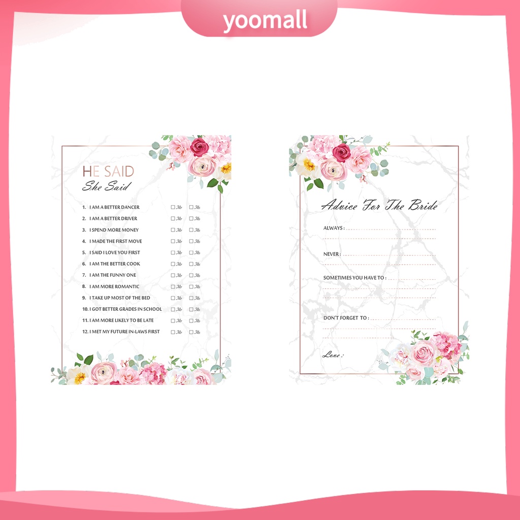 Set 10 Thẻ Chơi Game In Họa Tiết Hoa Tinh Tế Không Phai Màu Cho Cô Dâu