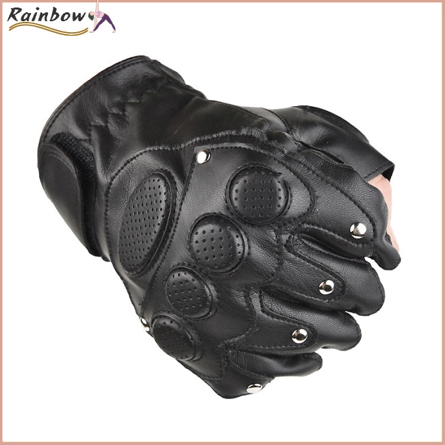 [COD] Găng Tay Lái Xe Nửa Ngón Bằng Da PU Màu Đen Phong Cách Punk Unisex