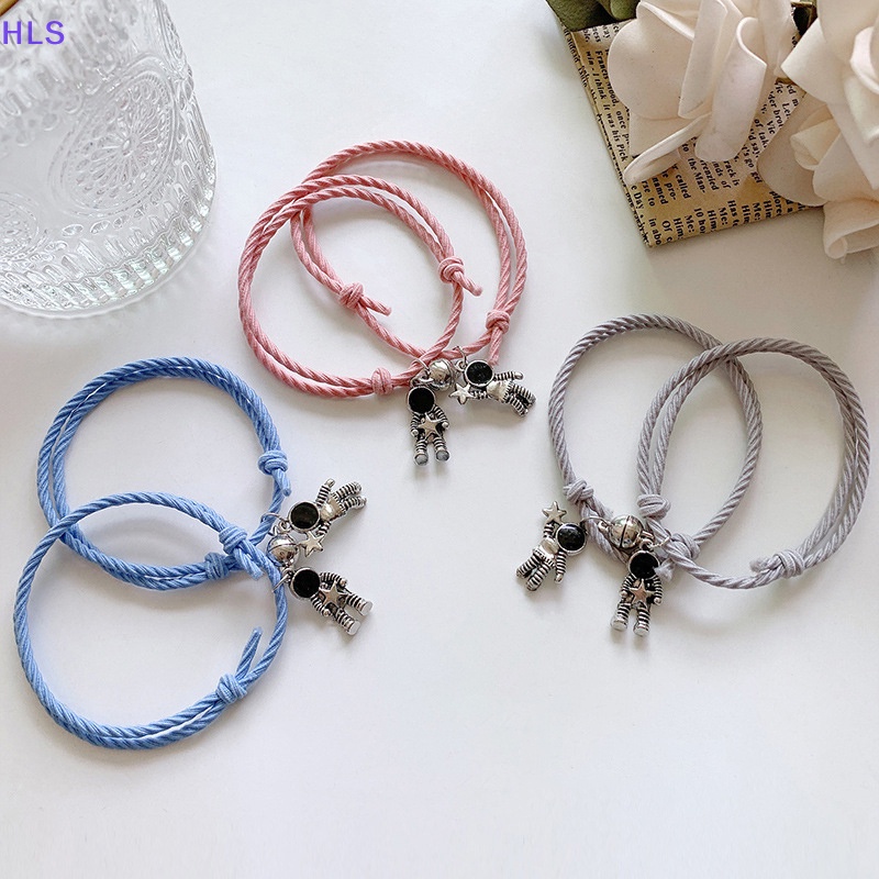 1 Cặp Vòng Tay Dây Bện Mặt Hình Phi Hành Gia Có Khóa Nam Châm Thời Trang Cho Cặp Đôi