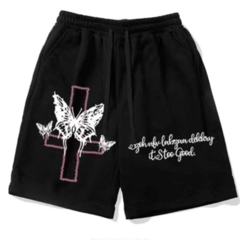 [M-5XL] Quần Short Thể Thao Bóng Rổ Ngắn Dáng Rộng Dây Rút In Hình Bướm Chéo Nhanh Khô Mùa Hè Phong Cách Mỹ Cổ Điển Unisex