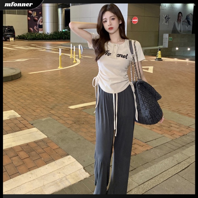 Áo Thun Tay Ngắn Cổ Tròn Phối Dây Rút Thời Trang Mùa Hè Quyến Rũ Cho Nữ