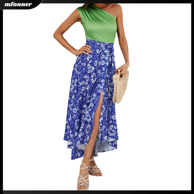 Đầm Dài Không Tay Lưng Cao Xẻ Tà In Họa Tiết Thời Trang Dự Tiệc Cho Nữ